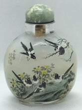 Load image into Gallery viewer, Chinese Inside Painted Snuff Bottle with Magpies and Date 1998