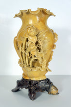 Load image into Gallery viewer, Soapstone Carving: Beautiful Carving of Lotuses on a Vase