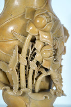 Load image into Gallery viewer, Soapstone Carving: Beautiful Carving of Lotuses on a Vase