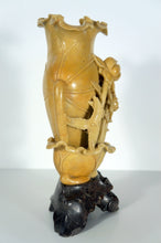 Load image into Gallery viewer, Soapstone Carving: Beautiful Carving of Lotuses on a Vase
