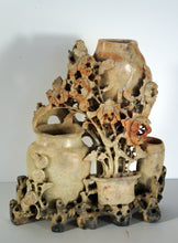 Load image into Gallery viewer, Soapstone: Vintage Carving of Three Vases with Chrysanthemums