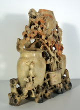 Load image into Gallery viewer, Soapstone: Vintage Carving of Three Vases with Chrysanthemums
