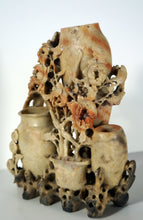 Load image into Gallery viewer, Soapstone: Vintage Carving of Three Vases with Chrysanthemums