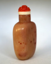 Load image into Gallery viewer, Snuff Bottle: Vintage Apricot Agate Snuff Bottle with Carving of Plum Blossoms and Bamboo
