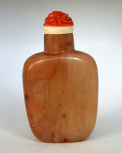Load image into Gallery viewer, Snuff Bottle: Vintage Apricot Agate Snuff Bottle with Carving of Plum Blossoms and Bamboo