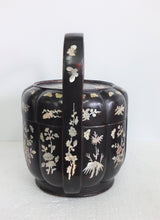 Load image into Gallery viewer, Basket: Antique Black Lacquer Basket with Mother of Pearl Inlaid Flowers