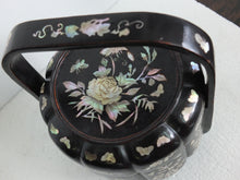 Load image into Gallery viewer, Basket: Antique Black Lacquer Basket with Mother of Pearl Inlaid Flowers