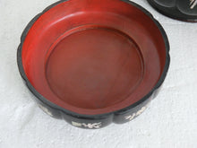 Load image into Gallery viewer, Basket: Antique Black Lacquer Basket with Mother of Pearl Inlaid Flowers