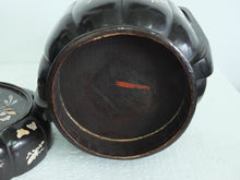 Load image into Gallery viewer, Basket: Antique Black Lacquer Basket with Mother of Pearl Inlaid Flowers
