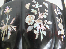 Load image into Gallery viewer, Basket: Antique Black Lacquer Basket with Mother of Pearl Inlaid Flowers
