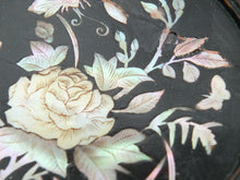 Load image into Gallery viewer, Basket: Antique Black Lacquer Basket with Mother of Pearl Inlaid Flowers