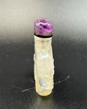 Load image into Gallery viewer, Snuff Bottle: Antique Rock Crystal Snuff Bottle with Amethyst Cap and Wood Stand