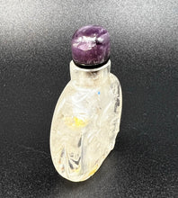 Load image into Gallery viewer, Snuff Bottle: Antique Rock Crystal Snuff Bottle with Amethyst Cap and Wood Stand