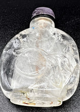 Load image into Gallery viewer, Snuff Bottle: Antique Rock Crystal Snuff Bottle with Amethyst Cap and Wood Stand