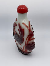 Load image into Gallery viewer, Snuff Bottle: Early 20th Century Oversize Large Opaline Glass Snuff Bottle With Red Overlay of Fish Design