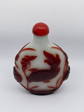 Load image into Gallery viewer, Snuff Bottle: Early 20th Century Oversize Large Opaline Glass Snuff Bottle With Red Overlay of Fish Design