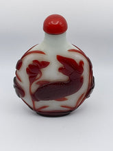 Load image into Gallery viewer, Snuff Bottle: Early 20th Century Oversize Large Opaline Glass Snuff Bottle With Red Overlay of Fish Design