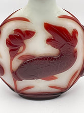 Load image into Gallery viewer, Snuff Bottle: Early 20th Century Oversize Large Opaline Glass Snuff Bottle With Red Overlay of Fish Design