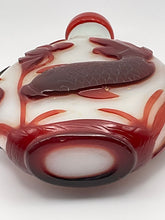 Load image into Gallery viewer, Snuff Bottle: Early 20th Century Oversize Large Opaline Glass Snuff Bottle With Red Overlay of Fish Design
