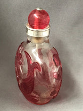 Load image into Gallery viewer, Snuff Bottle: Antique Beijing Glass Bottle with Red Overlay Design of Fish and Orchid