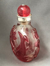 Load image into Gallery viewer, Snuff Bottle: Antique Beijing Glass Bottle with Red Overlay Design of Fish and Orchid