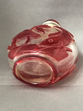 Load image into Gallery viewer, Snuff Bottle: Antique Beijing Glass Bottle with Red Overlay Design of Fish and Orchid
