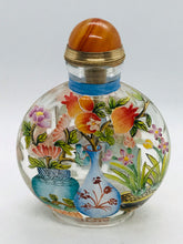 Load image into Gallery viewer, Snuff bottle: Clear Glass Bottle with Painted Enamel Flowers and Yongzheng Mark