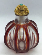 Load image into Gallery viewer, Snuff Bottle: Segmented Glass Bottle with Red Glass Overlay