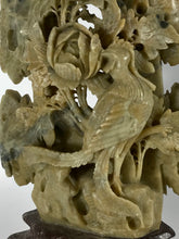Load image into Gallery viewer, Vintage Soapstone Carving of a Phoenix and Peonies
