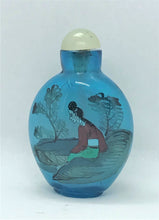 Load image into Gallery viewer, Snuff Bottle: Inside Painted Blue Glass Snuff Bottle with China Mark