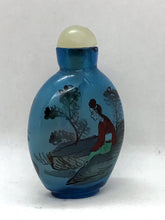 Load image into Gallery viewer, Snuff Bottle:  Cobalt Blue Glass Bottle with Inside Painting of Ladies
