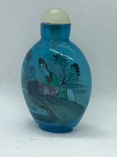 Load image into Gallery viewer, Snuff Bottle: Inside Painted Blue Glass Snuff Bottle with China Mark