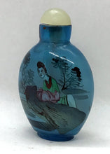 Load image into Gallery viewer, Snuff Bottle:  Cobalt Blue Glass Bottle with Inside Painting of Ladies