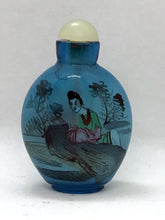 Load image into Gallery viewer, Snuff Bottle:  Cobalt Blue Glass Bottle with Inside Painting of Ladies