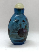 Load image into Gallery viewer, Snuff Bottle:  Cobalt Blue Glass Bottle with Inside Painting of Ladies