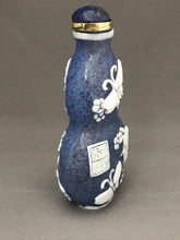 Load image into Gallery viewer, Snuff Bottle: Vintage Blue Frosted Beijing Glass with White Overlay and Four Character Mark of Qianlong