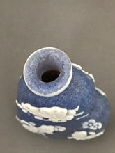 Load image into Gallery viewer, Snuff Bottle: Vintage Blue Frosted Beijing Glass with White Overlay and Four Character Mark of Qianlong