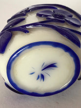 Load image into Gallery viewer, Snuff Bottle: Opaline Glass Bottle with Blue Overlay of Flowers and Birds