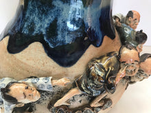 Load image into Gallery viewer, Japanese Ceramics: Rare Sumida Gawa Vase With Whimsical Figures by Famous Potter Ishiguro Koko