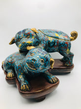 Load image into Gallery viewer, Mid 19th Century Playful Cloisonne Puppies on a Wood Stand