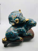 Load image into Gallery viewer, Mid 19th Century Playful Cloisonne Puppies on a Wood Stand