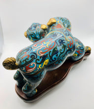 Load image into Gallery viewer, Mid 19th Century Playful Cloisonne Puppies on a Wood Stand