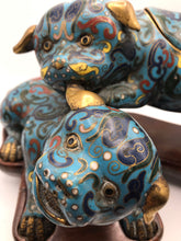 Load image into Gallery viewer, Mid 19th Century Playful Cloisonne Puppies on a Wood Stand