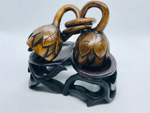 Load image into Gallery viewer, Antique Chinese Curio - Wood Carving of Interlocking Lotus Pods on a Wood Stand