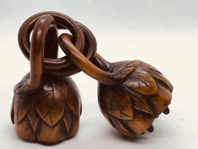 Load image into Gallery viewer, Antique Chinese Curio - Wood Carving of Interlocking Lotus Pods on a Wood Stand