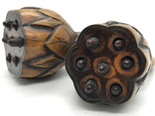 Load image into Gallery viewer, Antique Chinese Curio - Wood Carving of Interlocking Lotus Pods on a Wood Stand