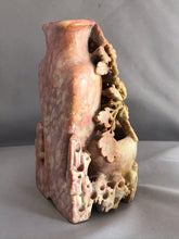 Load image into Gallery viewer, Soapstone Carving: Vintage Carving of Chrysanthemums on Craggy Rocks