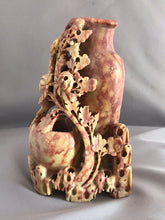 Load image into Gallery viewer, Soapstone Carving: Vintage Carving of Chrysanthemums on Craggy Rocks