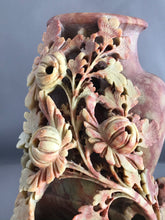 Load image into Gallery viewer, Soapstone Carving: Vintage Carving of Chrysanthemums on Craggy Rocks