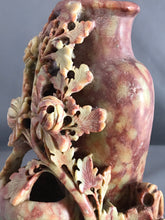 Load image into Gallery viewer, Soapstone Carving: Vintage Carving of Chrysanthemums on Craggy Rocks